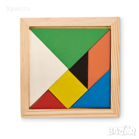 игра пъзел дървен цветен Танграм от 7 части, естествено дърво, снимка 5 - Игри и пъзели - 45886836