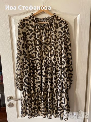 ефирна волани къдри ежедневна елегантна леопардова тигрова рокля волани къдри one size размер, снимка 1 - Рокли - 46154682