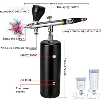 Комплект компресорен аерограф, мини преносим безжичен акумулаторен комплект аерограф, снимка 2 - Компресори - 51368669