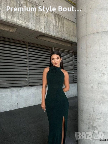 Рокля за с флорални мотиви, роза и цепка / цвят тъмнозелен, снимка 3 - Рокли - 53646767