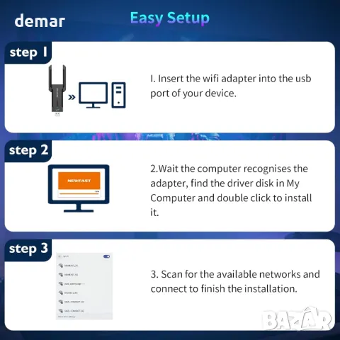 NEWFAST 5400Mbps WiFi Dongle Трибандов USB 3.0 WiFi 6E адаптер, MU-MIMO, WPA3, снимка 7 - Друга електроника - 46835795