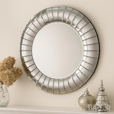 Кръгло декоративно огледало с фасетирана рамка, снимка 8 - Други стоки за дома - 51853184