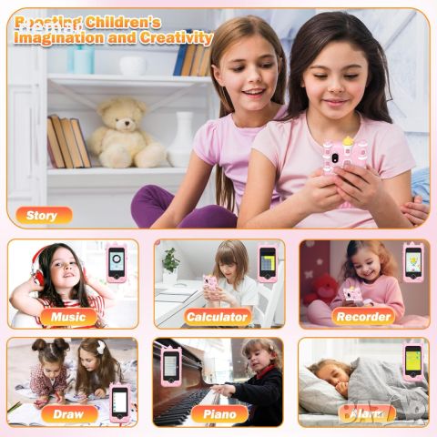 Gofunly Детски смарт телефон за деца 3+ г., 2,8-инчов, сензорен екран с 32 GB карта, камера, розов, снимка 7 - Образователни игри - 46306492