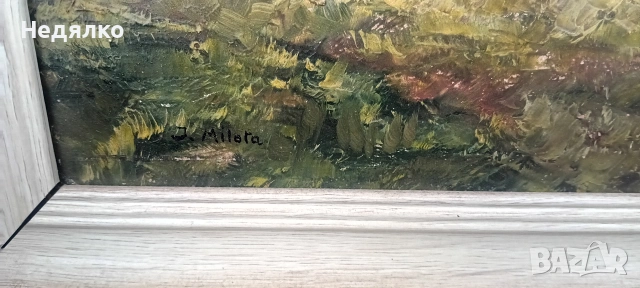 Стара картина,масло на фазер,J.Milora, снимка 4 - Антикварни и старинни предмети - 54168766