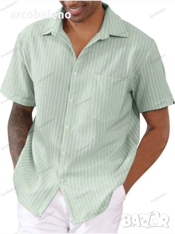 Нова мъжка раирана риза с къс ръкав, 7цвята , снимка 7 - Ризи - 46448084
