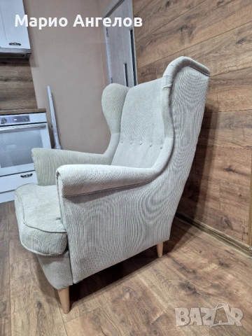 Стилен фотьойл 'Ушатка' – сив рипс, отлично състояние, снимка 3 - Дивани и мека мебел - 54044653