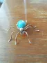 Индианска винтидж брошка с насекомо паяк с игла от стерлингов тюркоаз от Navajo , снимка 2
