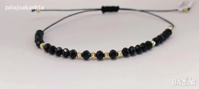 Нова Златна гривна с черен конец -0,60гр/14кр, снимка 1