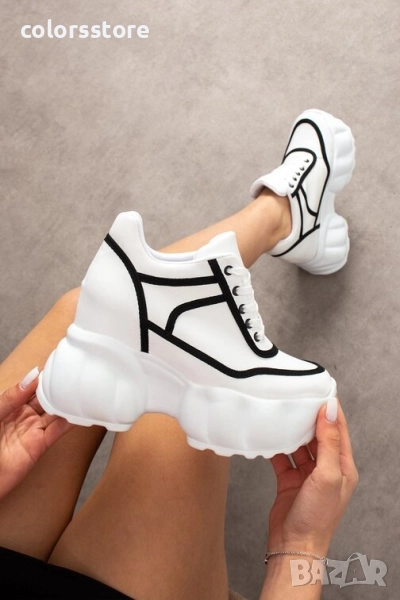 Кецове на платформа - бяло с черно - PA720 , снимка 1