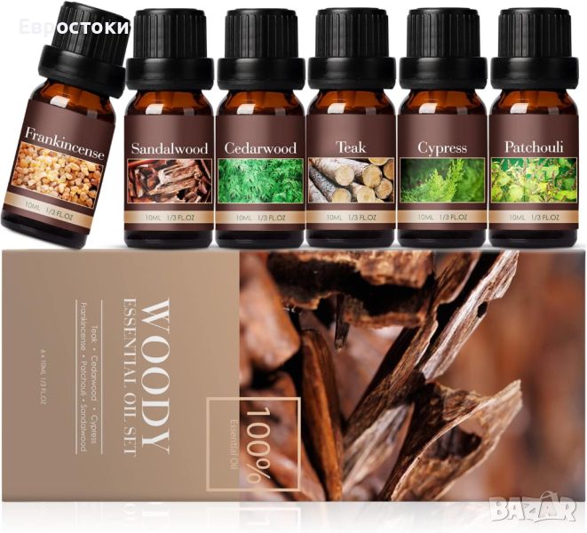 ARVIDSSON Woody Essential Oils Комплект дървесни етерични масла за дифузер- тамян, тиково дърво, снимка 1