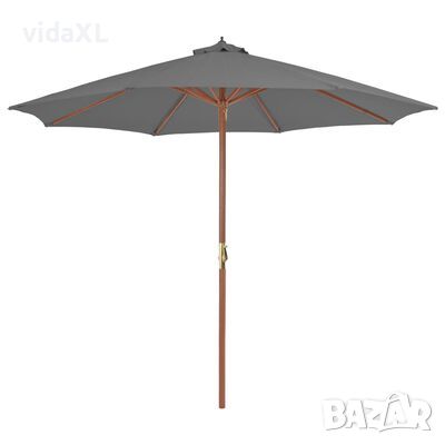 vidaXL Градински чадър с дървен прът, 300 см, антрацит(SKU:44495, снимка 1