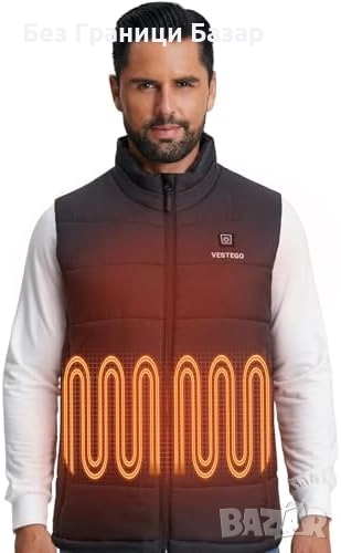 Нов черен Зимен отопляем елек 6 зони + батерия 16000mAh за мъже, снимка 1