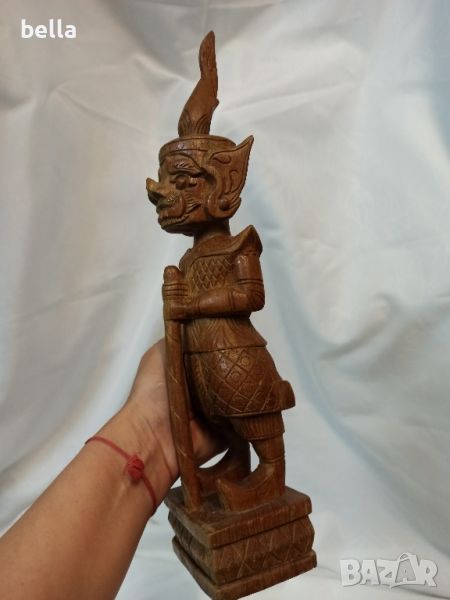 Дървена фигура ретро, тайландски храмов пазач, резбована фигура от тиково дърво , снимка 1