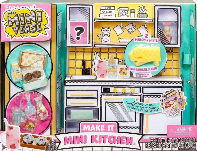 Минивселената на MGA Make It Mini Kitchen, Кухненски комплект за игра, с UV светлина., снимка 1