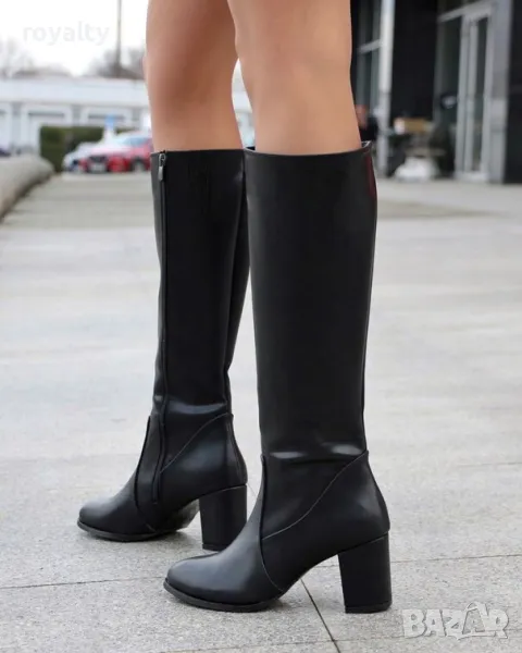 Ботуши на ток - черна кожа, снимка 1