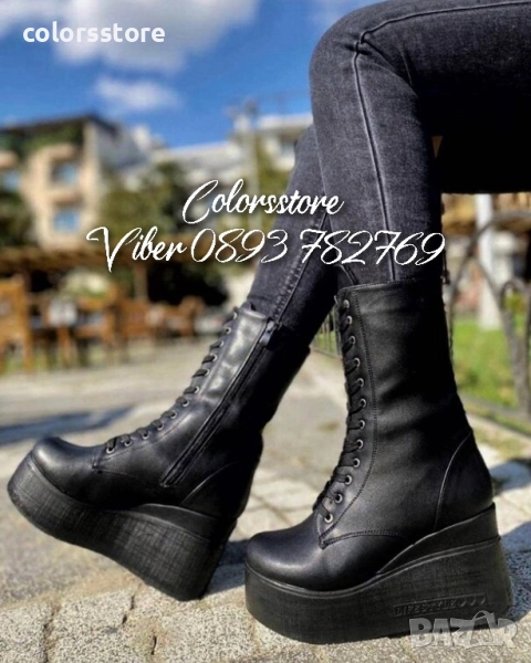 Боти на платформа - черна кожа с черно ходило - VP1 , снимка 1