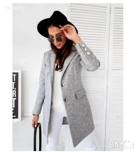 Елегантно дамско сиво палто с копчета, снимка 1