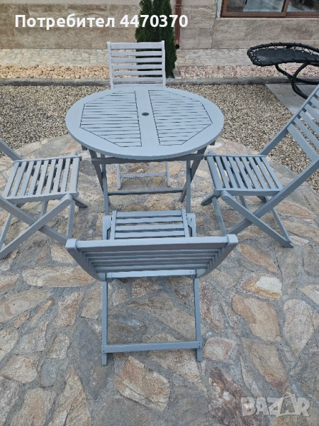 Градински комплект 5 части естествено дърво, снимка 1