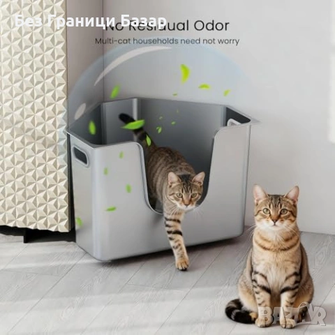 Нова Ъглова котешка тоалетна неръждаема стомана L с висок борд против миризми, снимка 5 - За котки - 54057165