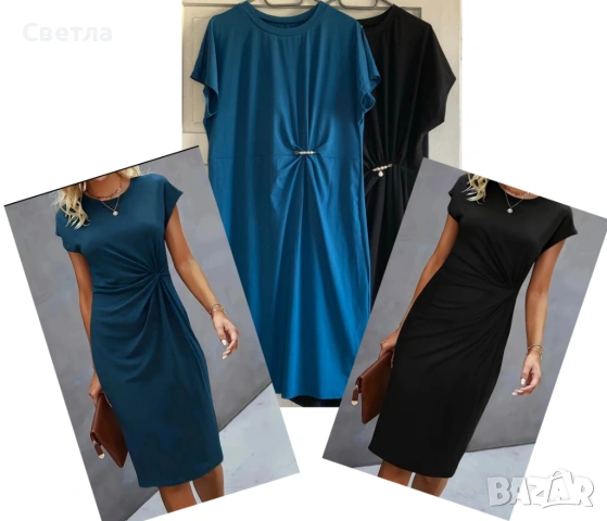 Рокли Нови,стегнато Трико, 3 броя-черна и синя XXL, и черна с бежово р-р L по € 17/брой, снимка 3 - Рокли - 53163705