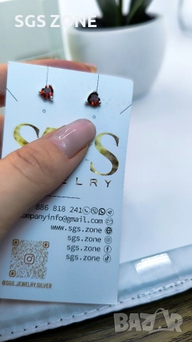 Сребърни обеци с гранат., снимка 4 - Обеци - 52872675