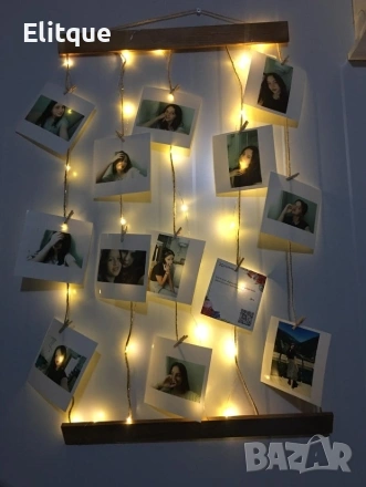 Персонализирана Фото Висулка от Масив – 12 Снимки, Щипки, 3 м LED Светлина, Ютено Въже  , снимка 3 - Подаръци за жени - 53083892