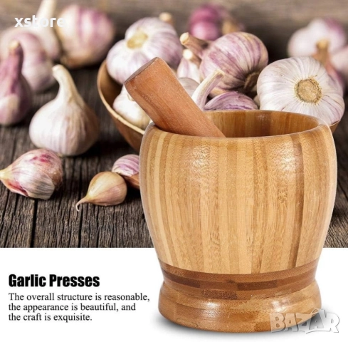 Бамбуково хаванче с чукало за чесън и подправки, 10х10 см / Външен размер 10х10 вътрешен отвор 6.5см, снимка 6 - Други стоки за дома - 52699634