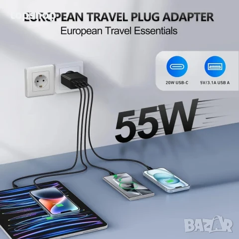 НОВО USB C бързо зарядно устройство, 55W 4-порта, снимка 3 - Друга електроника - 50555724