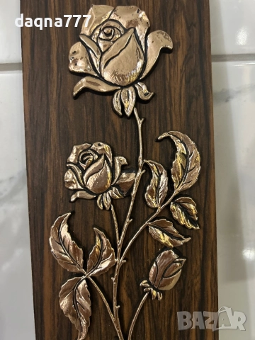 Винтидж стенна картина  дървесен панел с роза, Германия, снимка 12 - Картини - 52254290