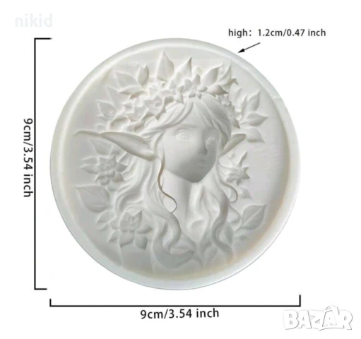 Момиче елф с цветя кръгъл силиконов молд форма фондан шоколад гипс декор , снимка 3 - Форми - 50568743