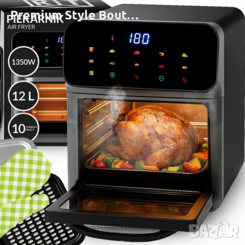 Еър фрайър и фурна 2-в-1 , XXL Капацитет 12L, 1350W, 10 Програми, LED Тъч дисплей, снимка 8 - Печки, фурни - 53777687