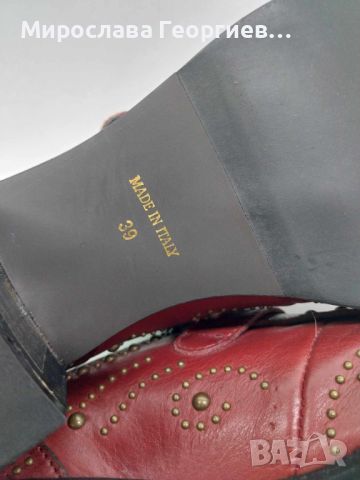 Винтидж италиански дамски обувки с капси, Червени обувки с месингови капси, Размер 39, снимка 9 - Дамски ежедневни обувки - 46412050
