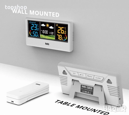 Нова безжична метеорологична станция Radioddity Raddy WF-55C с външен сензор, цветен дисплей за вътр, снимка 6 - Друга електроника - 52373015