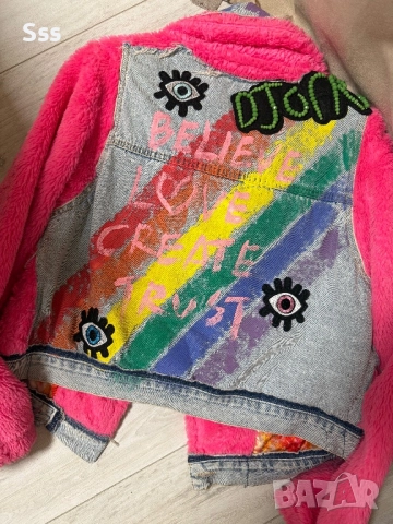 Djofra розово пухено яке с деним, снимка 6 - Якета - 49626125