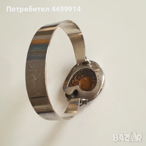 Стара сребърна гривна с Амонит, снимка 7 - Гривни - 50656338