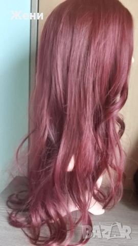  Дълга лейс фронт перука наситено бордо, снимка 13 - Аксесоари за коса - 54153902
