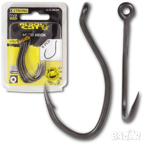 Куки а сом BLACK CAT Mega Hook DG Coating 6pcs,10/0,12/0, снимка 1 - Такъми - 46320954