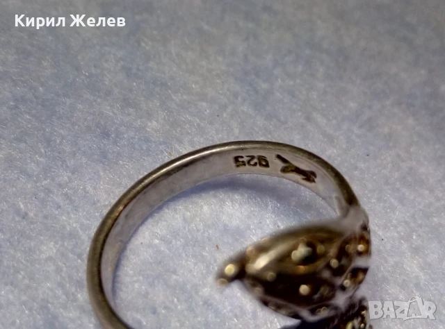ЗМИЕВИДЕН МАРКОВ МАРКАЗИТЕН СРЕБЪРЕН ПРЪСТЕН СРЕБРО 925 с БЛЕСТЯЩИ ФАСЕТИРАНИ МАРКАЗИТИ 47472, снимка 6 - Пръстени - 50489040