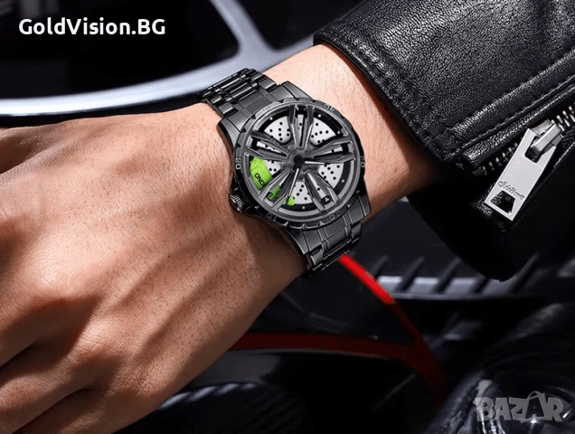 BINBOND Wheel Black Green – мъжки спортен часовник с въртяща джанта, снимка 2 - Мъжки - 54247488