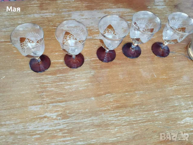 Чаши за вино с кана златен кант от средата на миналия век винтидж, снимка 8 - Чаши - 50280393