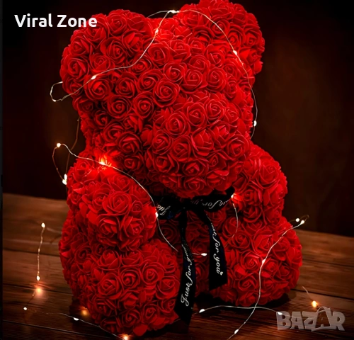 Плюшено мече с LED рози - подарък за мама, момиче, баба - комплект вечни рози 25 см, снимка 11 - Подаръци за жени - 53127359