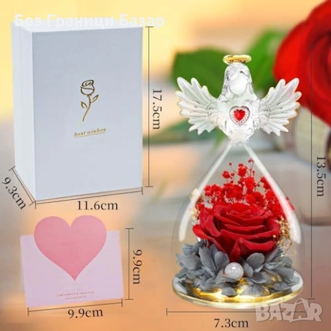 Нова Истинска консервирана роза ангел с осветление и подаръчна кутия, снимка 4 - Декорация за дома - 53154475