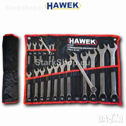 Професионален Комплект Звездогаечни Ключове HAWEK 18 части (8-32мм) Изработени от Хром Ванадиева Сто