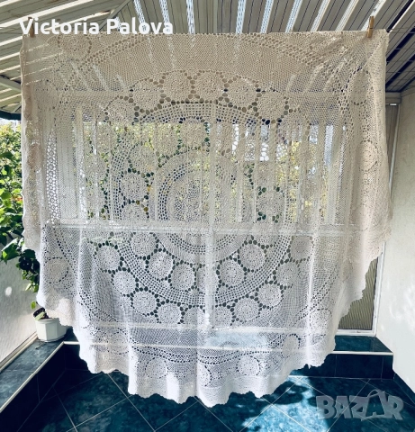 Красива плетена покривка цвят екрю 165см, снимка 8 - Покривки за маси - 52062462