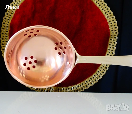 Медна цедка за чай,чиста червена мед. , снимка 4 - Антикварни и старинни предмети - 54160393