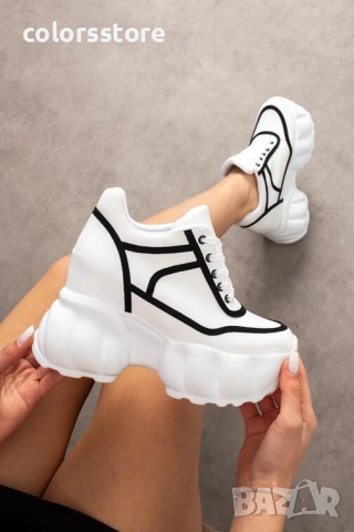 Кецове на платформа - бяло с черно - PA720 