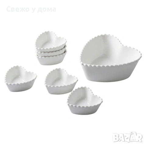 Луксозен комплект порцеланови купи със заоблен релеф - 7 части