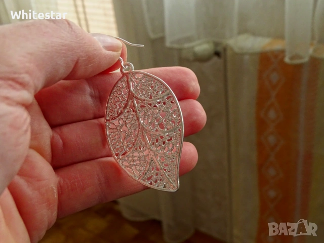 Посребрен дамски комплект, колие и обеци "Листо", снимка 4 - Колиета, медальони, синджири - 53634833