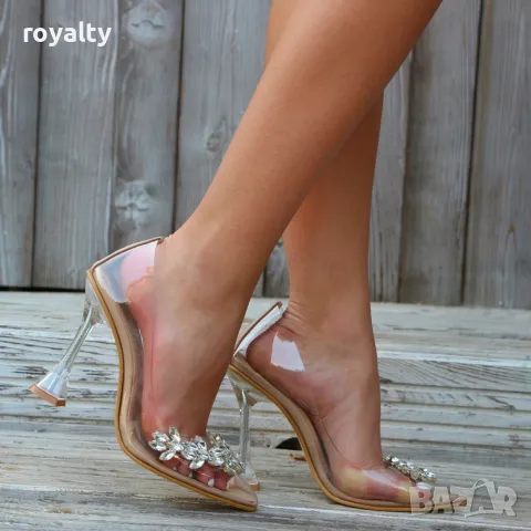 Обувки на ток - прозрачен силикон с бежов акцент, снимка 3 - Дамски обувки на ток - 49901240