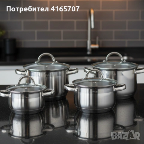 Комплект тенджери Cheffinger – 8 части инокс с капаци, за всички видове котлони, снимка 4 - Съдове за готвене - 53150717